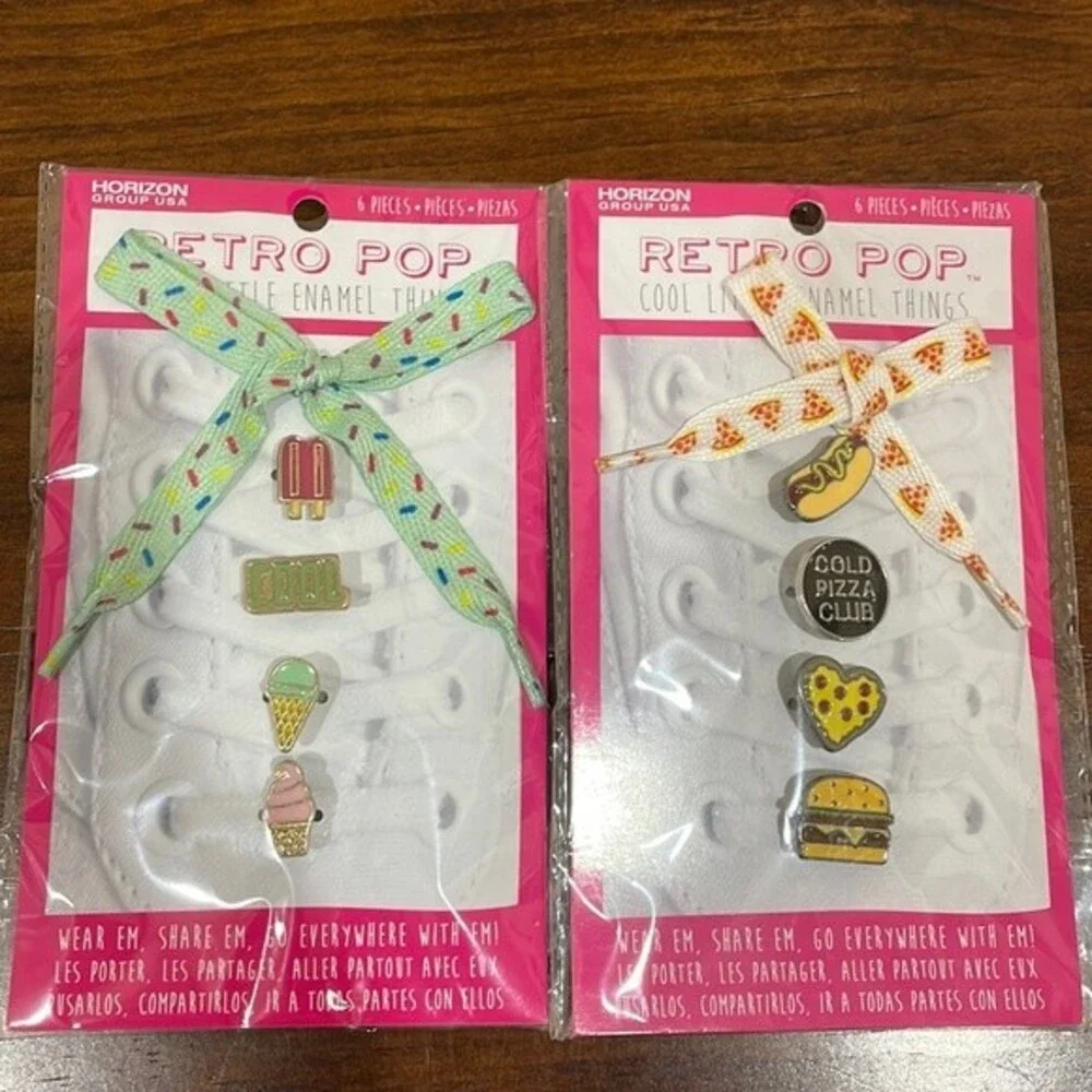 Retro Pop Enamel Shoe Charms With Laces, New! - Set of 2